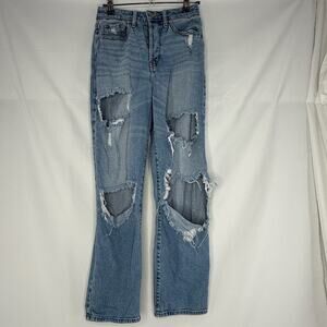 Hollister Ultra High Rise Vintage Straight Jeans 1R Ultra Distressed Destructed
